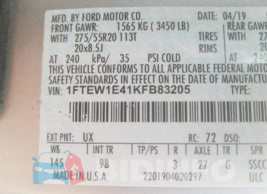 1FTEW1E41KFB83205 Photo# 10