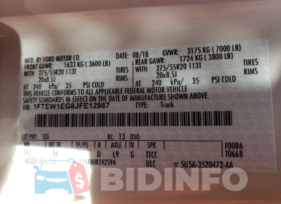 1FTEW1EG8JFE12987 Photo# 10