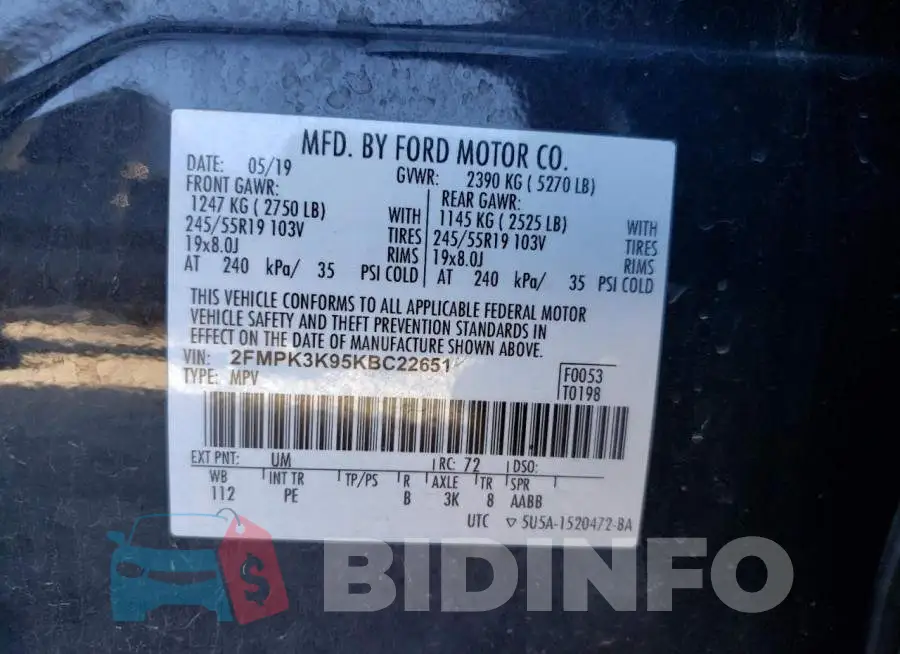 2FMPK3K95KBC22651 Photo# 10