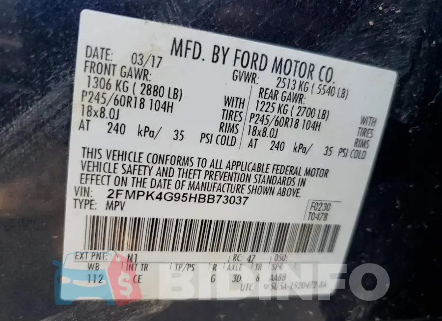 2FMPK4G95HBB73037 Photo# 10