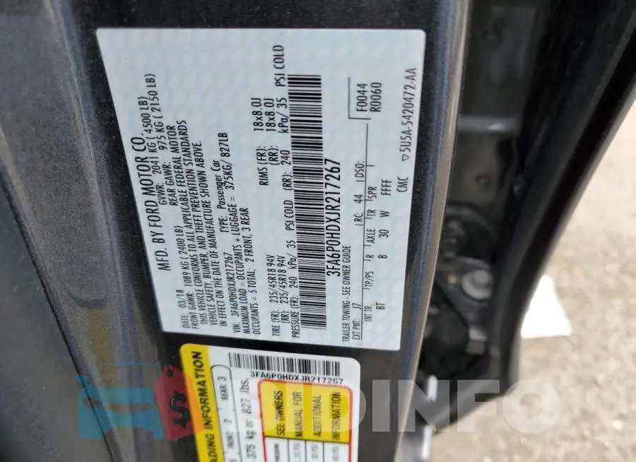 3FA6P0HDXJR217267 Photo# 10