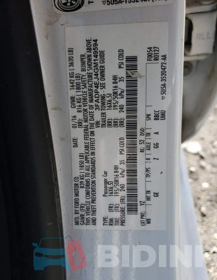 3FADP4EJ4GM149594 Photo# 10