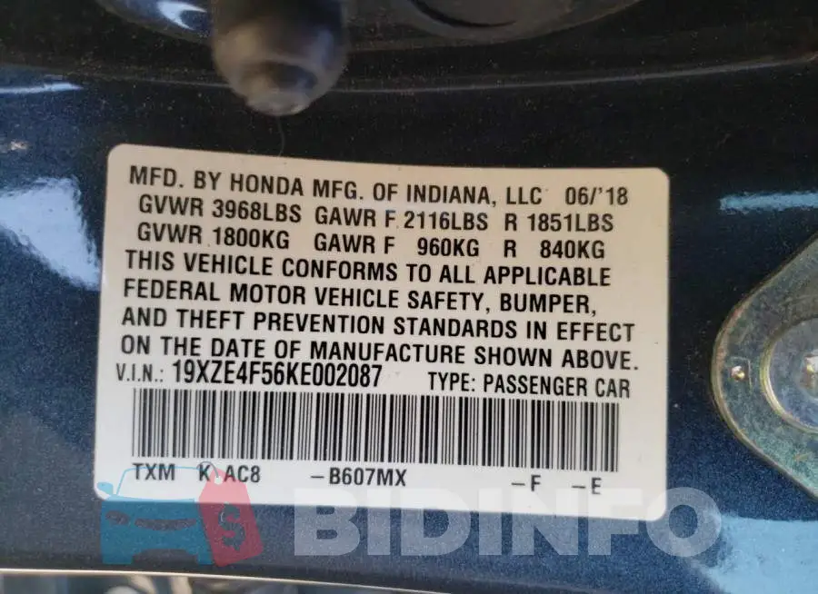 19XZE4F56KE002087 Photo# 10