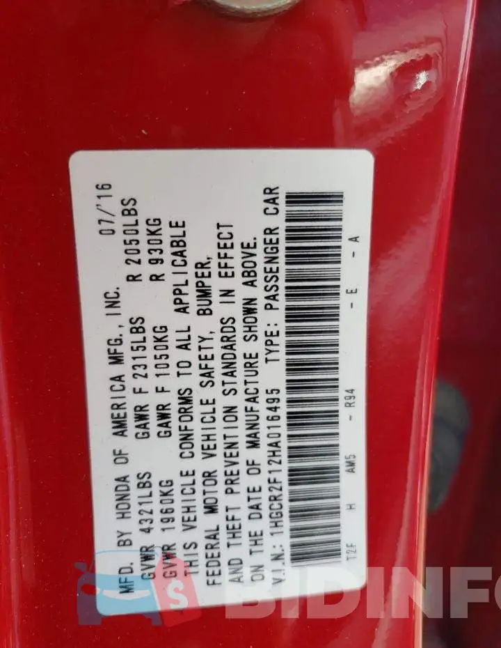 1HGCR2F12HA016495 Photo# 10