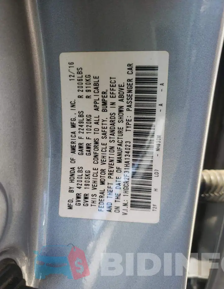 1HGCR2F31HA134023 Photo# 10