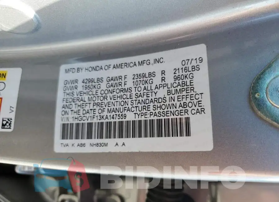1HGCV1F13KA147559 Photo# 10