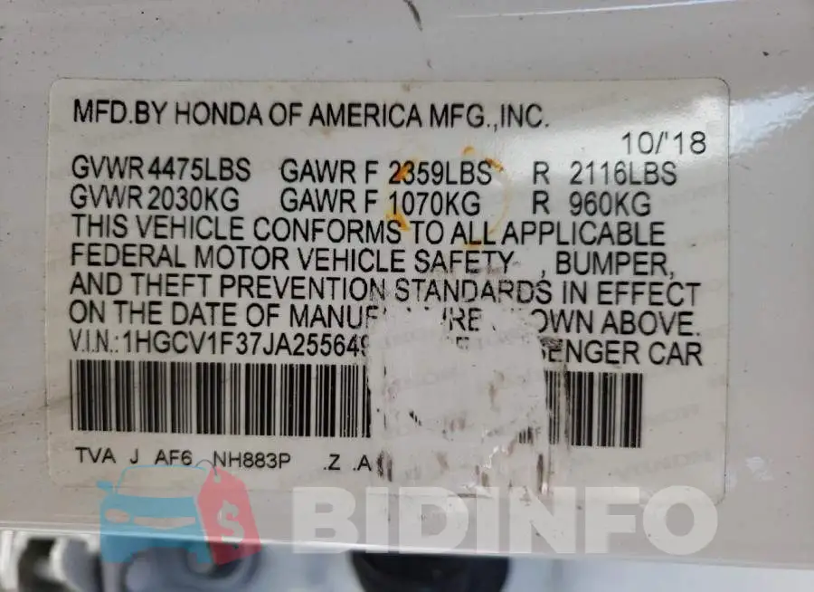 1HGCV1F37JA255649 Photo# 10