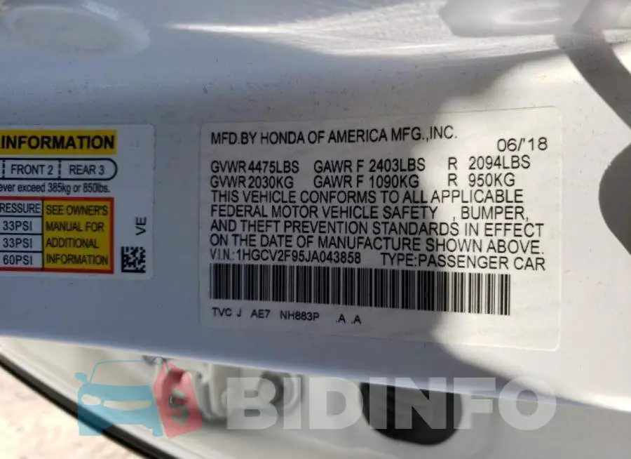 1HGCV2F95JA043858 Photo# 10