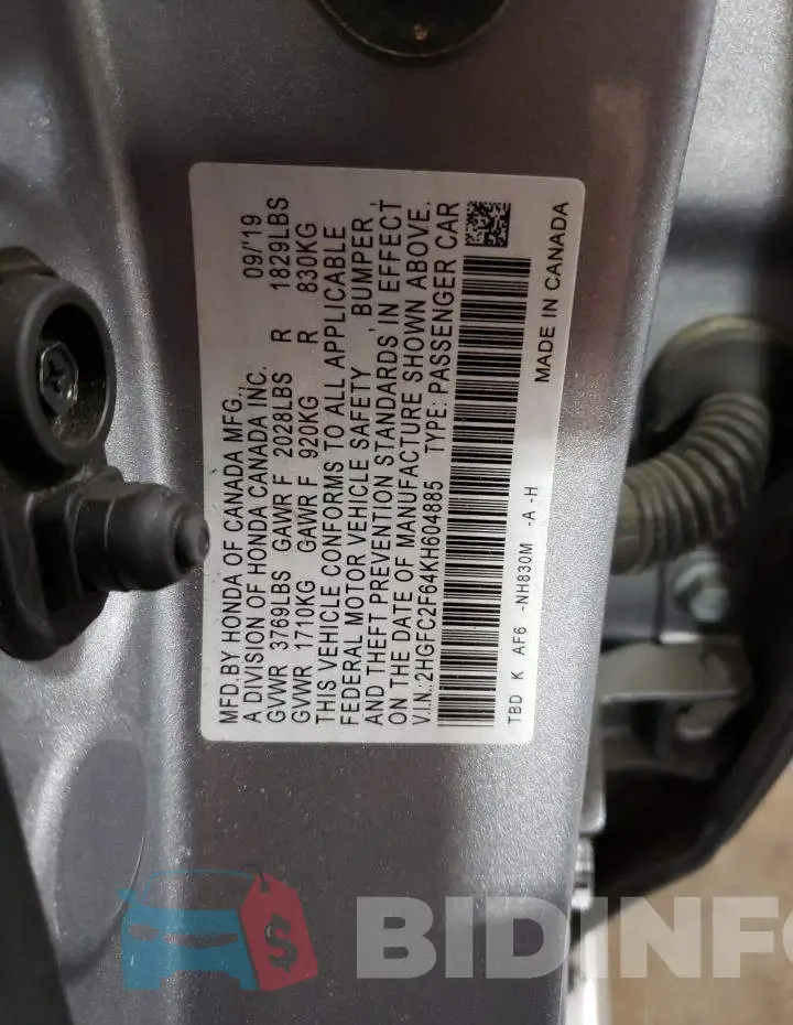 2HGFC2F64KH604885 Photo# 10