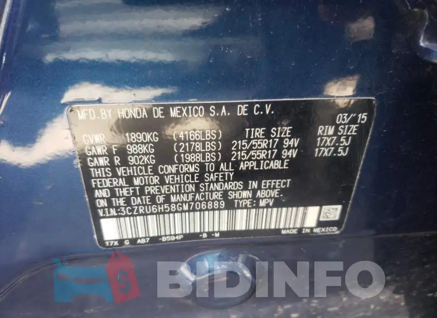 3CZRU6H58GM706889 Photo# 10