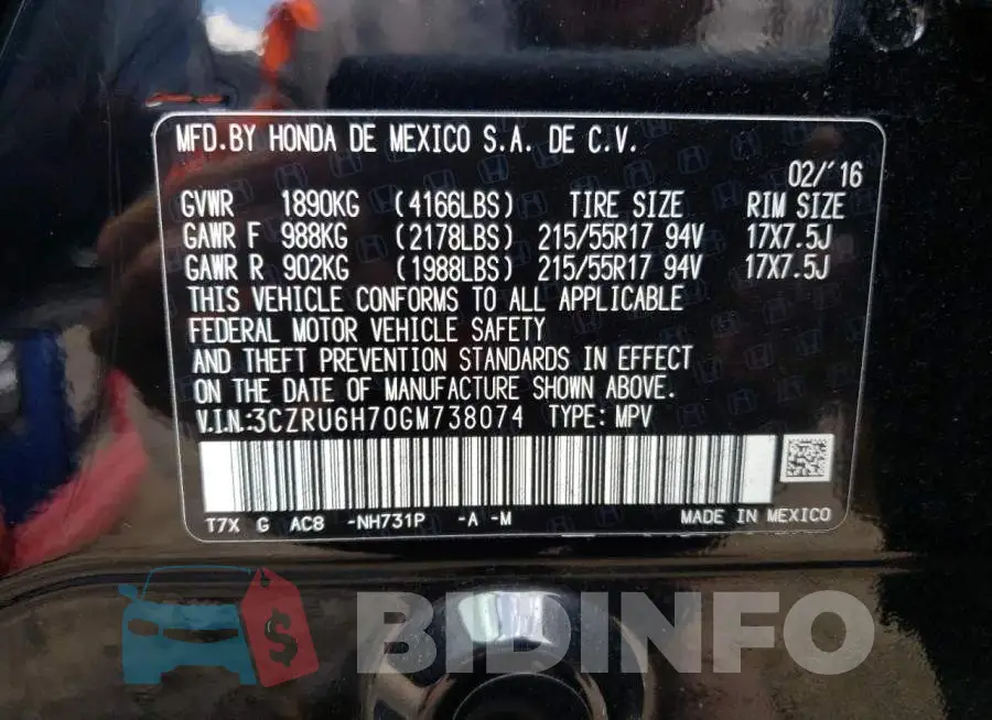 3CZRU6H70GM738074 Photo# 10