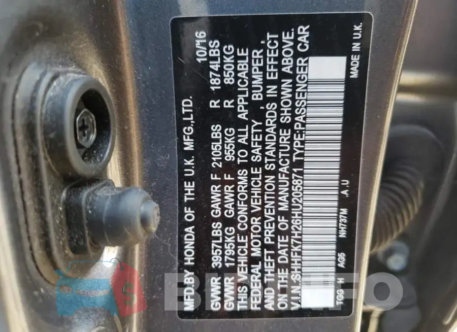 SHHFK7H26HU205871 Photo# 10
