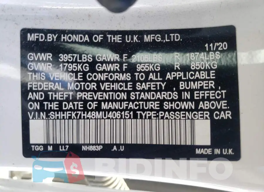 SHHFK7H48MU406151 Photo# 10