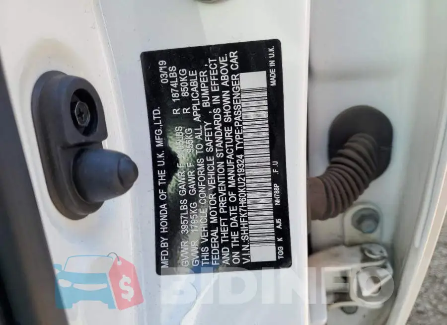 SHHFK7H60KU219324 Photo# 10