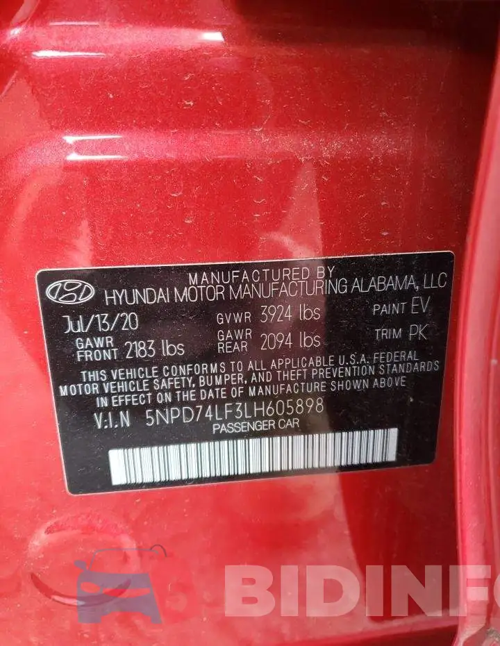 5NPD74LF3LH605898 Photo# 10