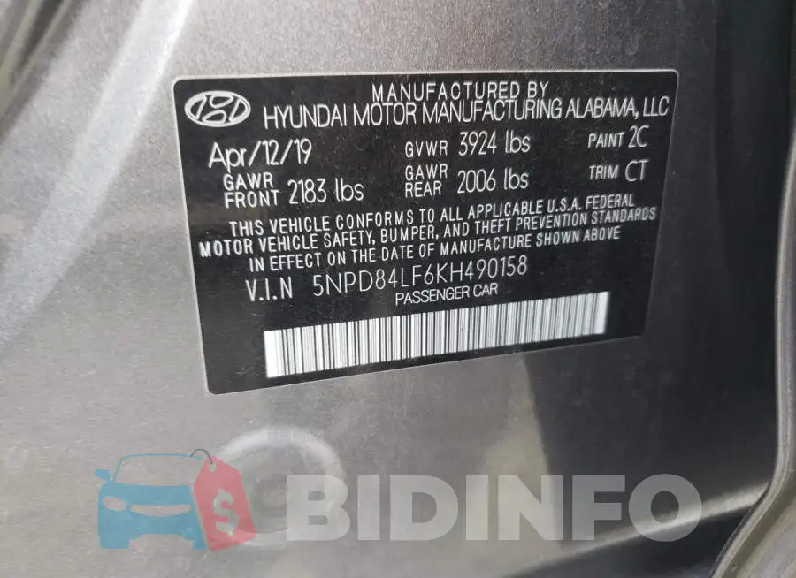 5NPD84LF6KH490158 Photo# 10