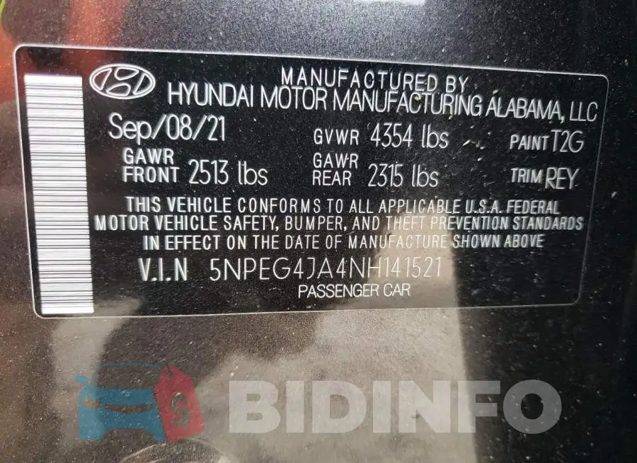 5NPEG4JA4NH141521 Photo# 10