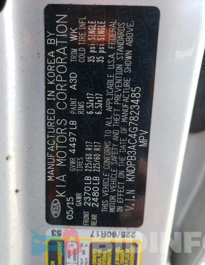 KNDPB3AC4G7823485 Photo# 10