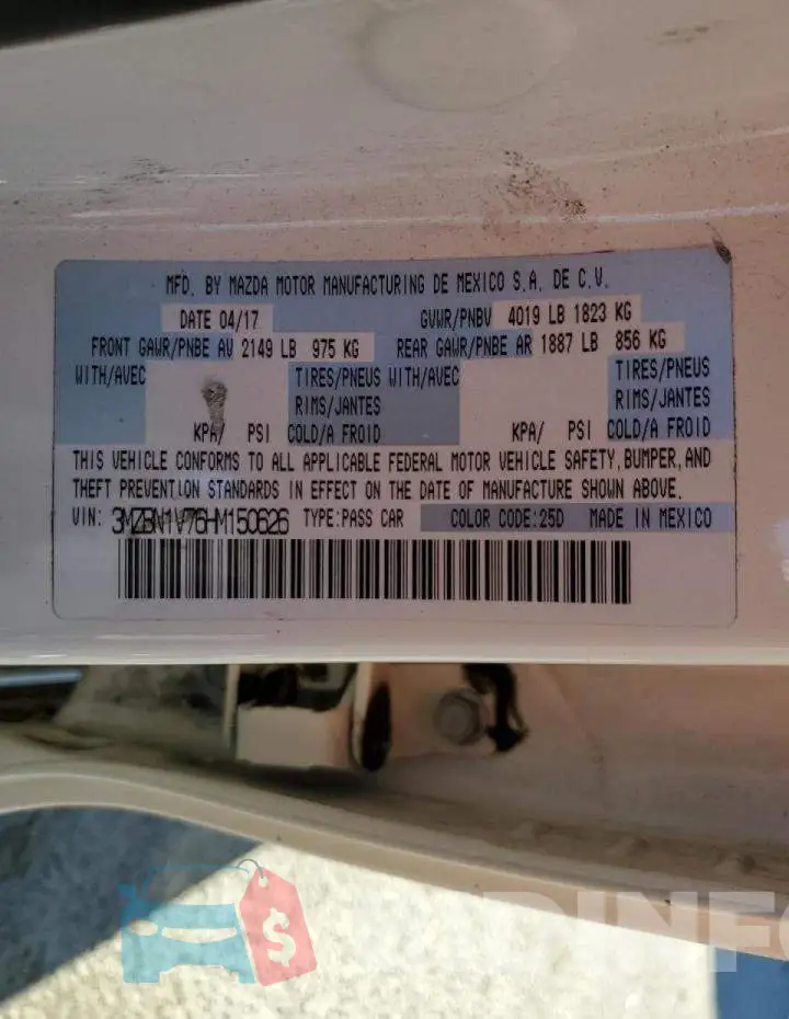 3MZBN1V76HM150626 Photo# 10