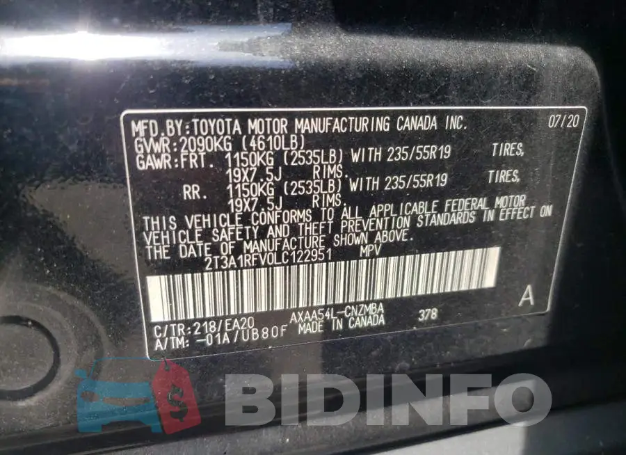 2T3A1RFV0LC122951 Photo# 10