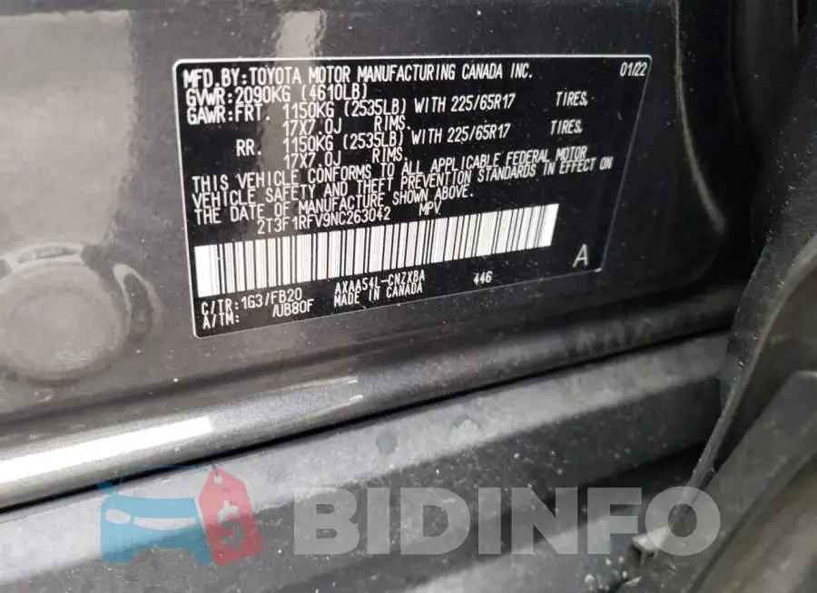2T3F1RFV9NC263042 Photo# 10