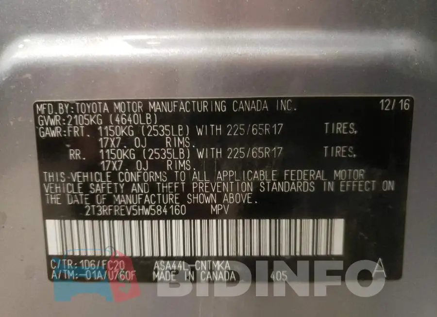 2T3RFREV5HW584160 Photo# 10