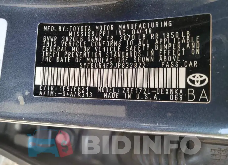 5YFBURHE2JP832822 Photo# 10