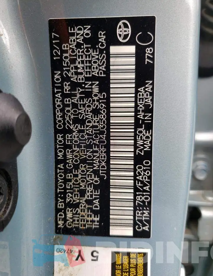 JTDKBRFU4J3586915 Photo# 10