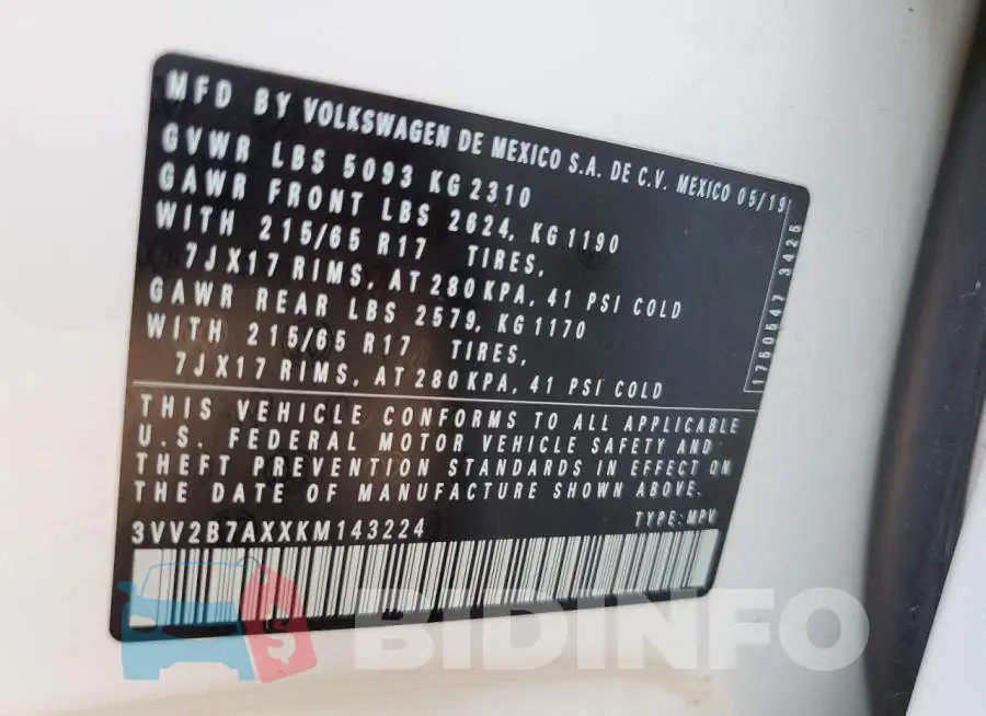 3VV2B7AXXKM143224 Photo# 10