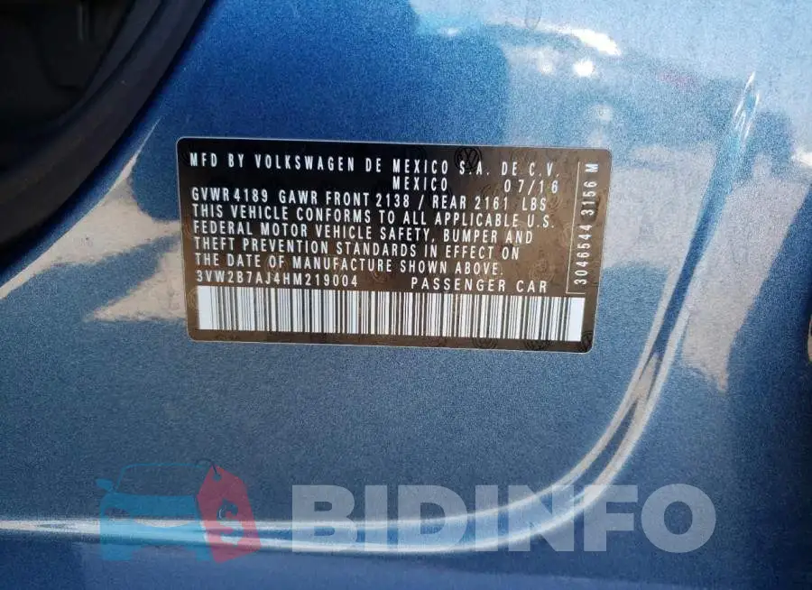 3VW2B7AJ4HM219004 Photo# 10