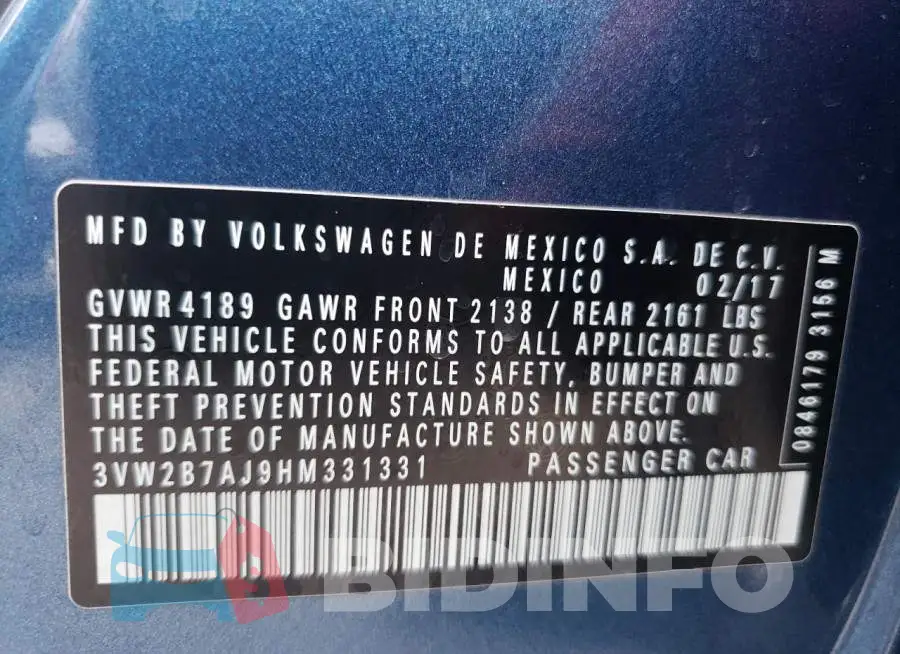 3VW2B7AJ9HM331331 Photo# 10