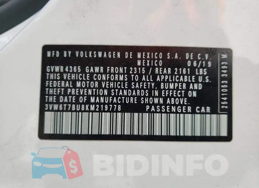 3VW6T7BU8KM219778 Photo# 10