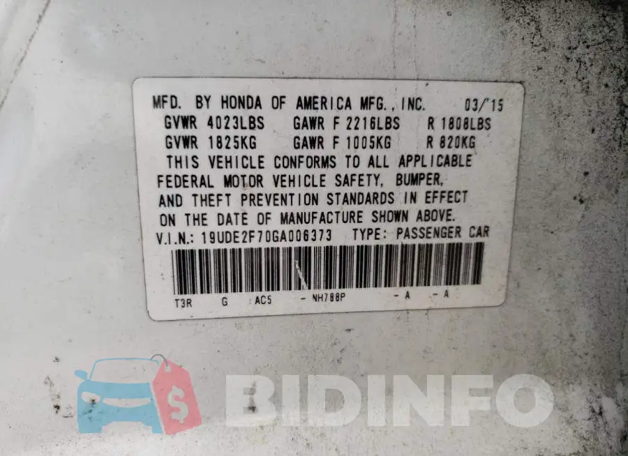 19UDE2F70GA006373 Photo# 10