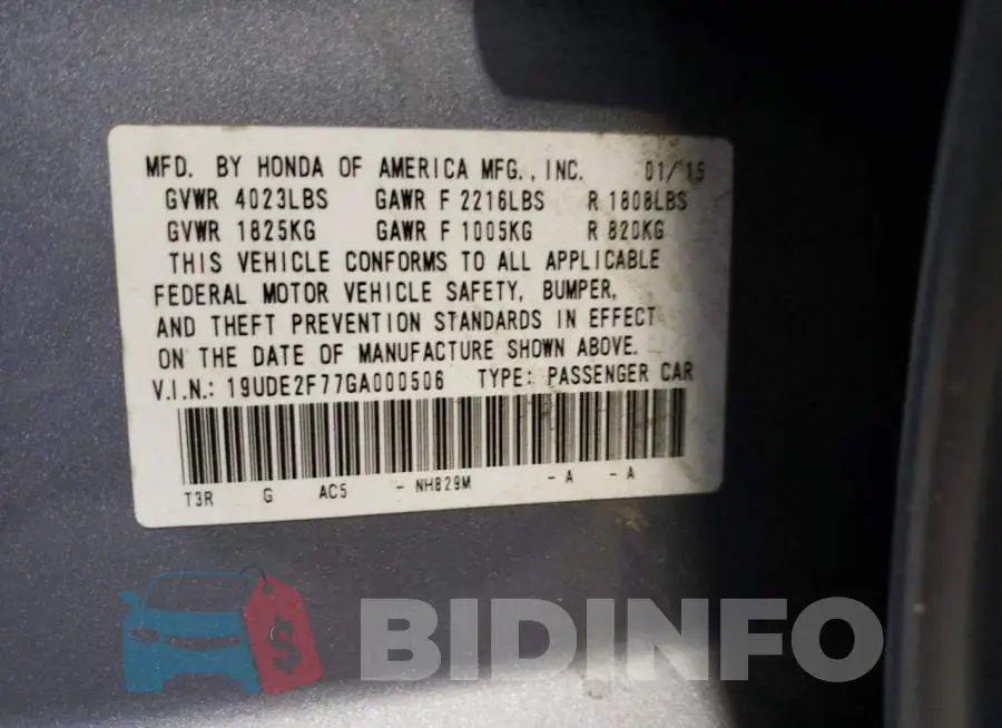 19UDE2F77GA000506 Photo# 10