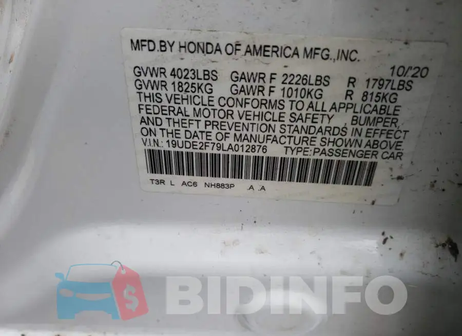 19UDE2F79LA012876 Photo# 10