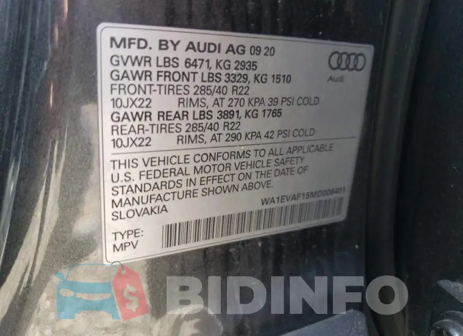 WA1EVAF15MD006401 Photo# 10