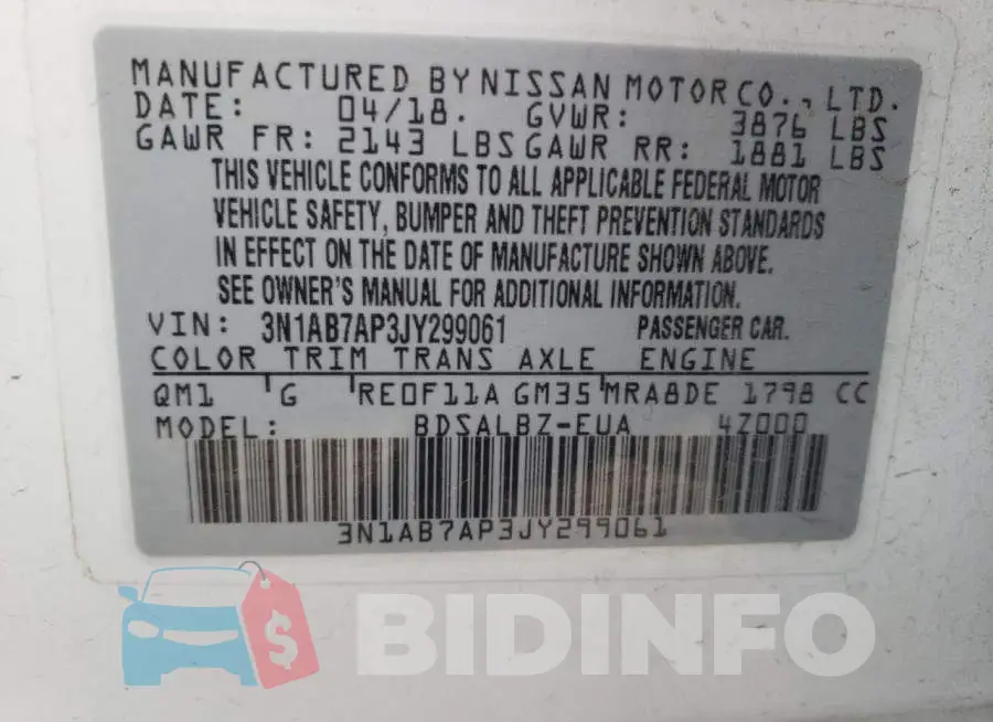 3N1AB7AP3JY299061 Photo# 10