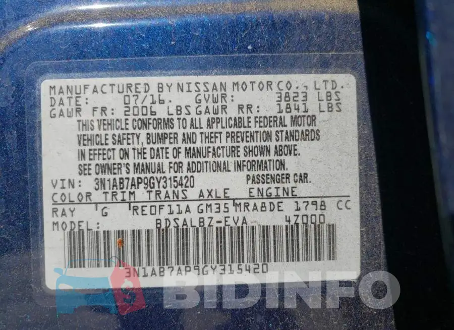3N1AB7AP9GY315420 Photo# 10