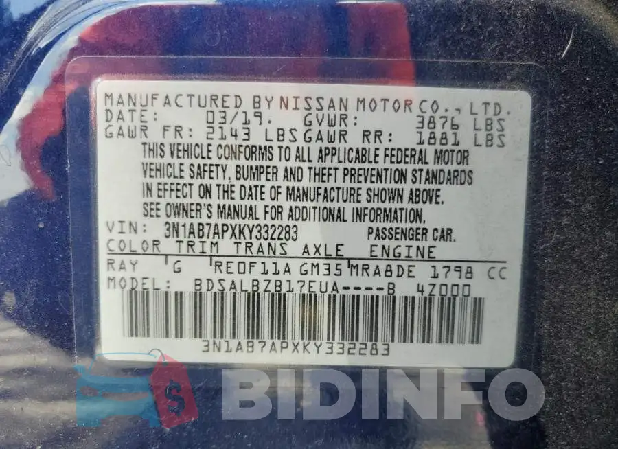 3N1AB7APXKY332283 Photo# 10