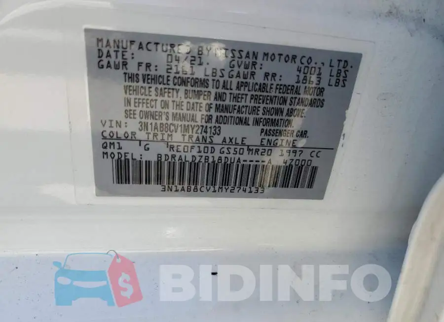 3N1AB8CV1MY274133 Photo# 10