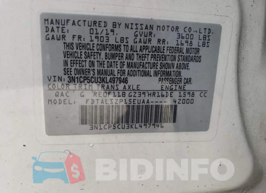 3N1CP5CU3KL497946 Photo# 10
