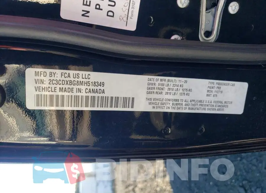 2C3CDXBG8MH518349 Photo# 10