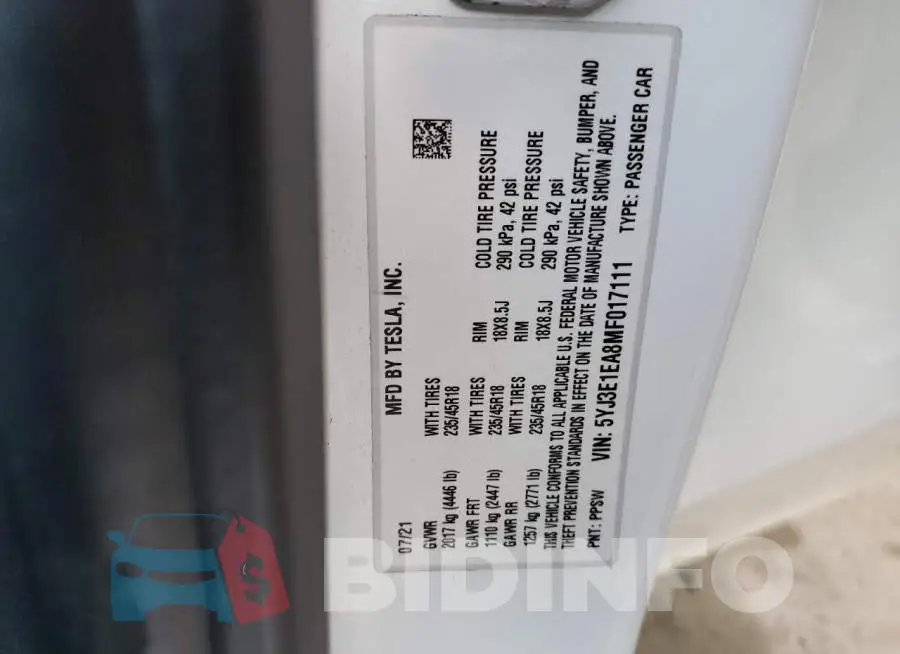 5YJ3E1EA8MF017111 Photo# 10
