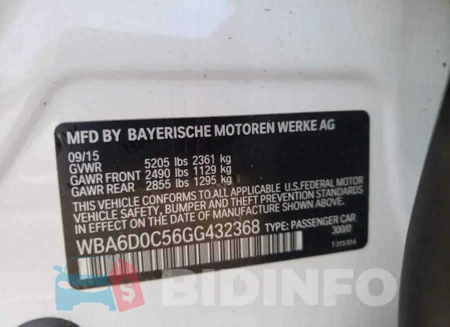 WBA6D0C56GG432368 Photo# 10