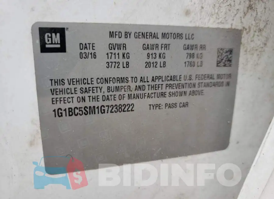1G1BC5SM1G7238222 Photo# 10