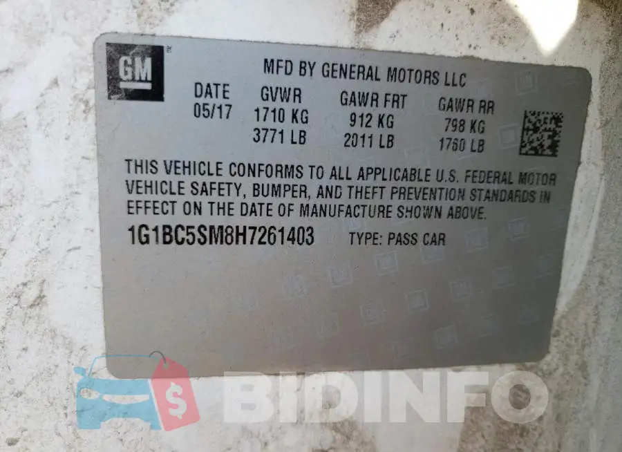 1G1BC5SM8H7261403 Photo# 10