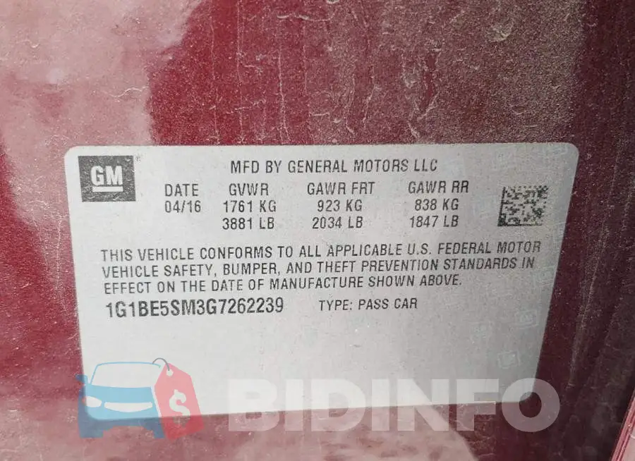 1G1BE5SM3G7262239 Photo# 10