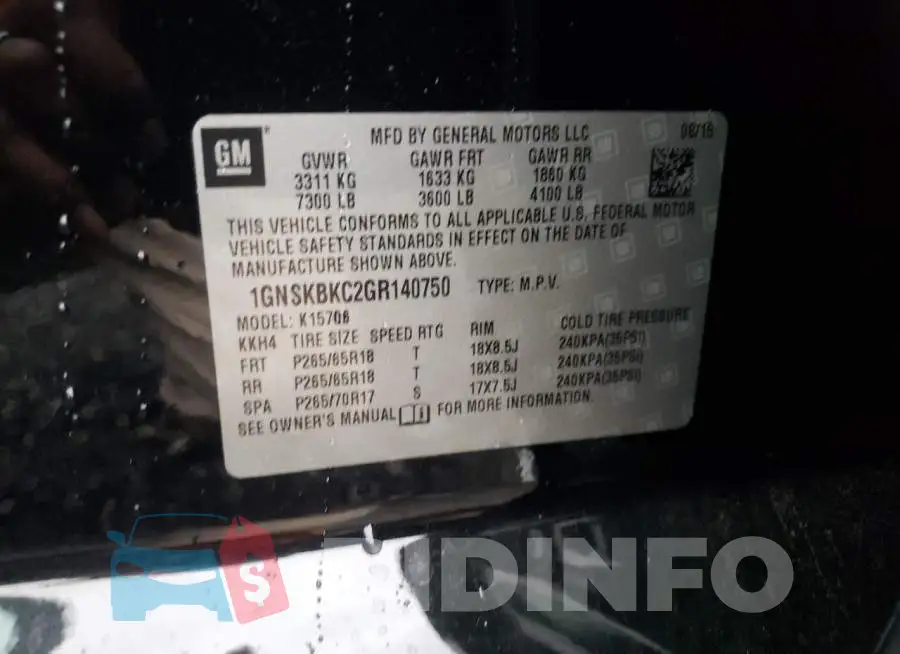 1GNSKBKC2GR140750 Photo# 10