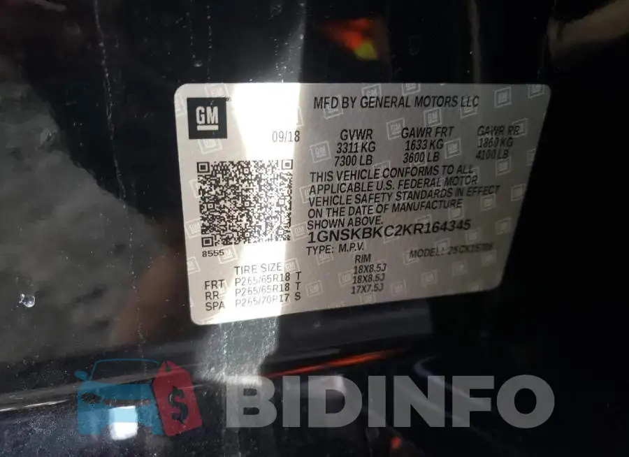 1GNSKBKC2KR164345 Photo# 10