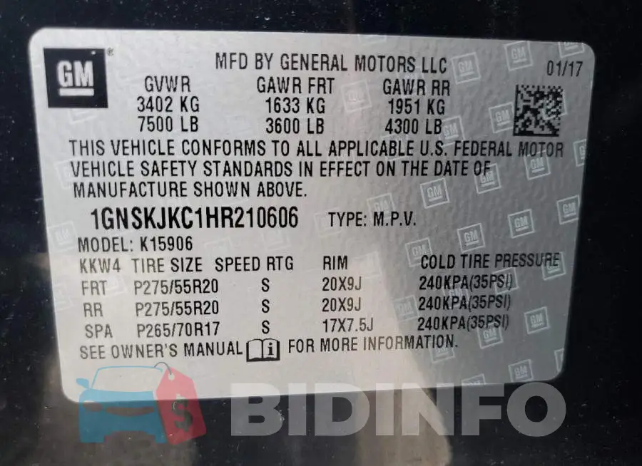 1GNSKJKC1HR210606 Photo# 10